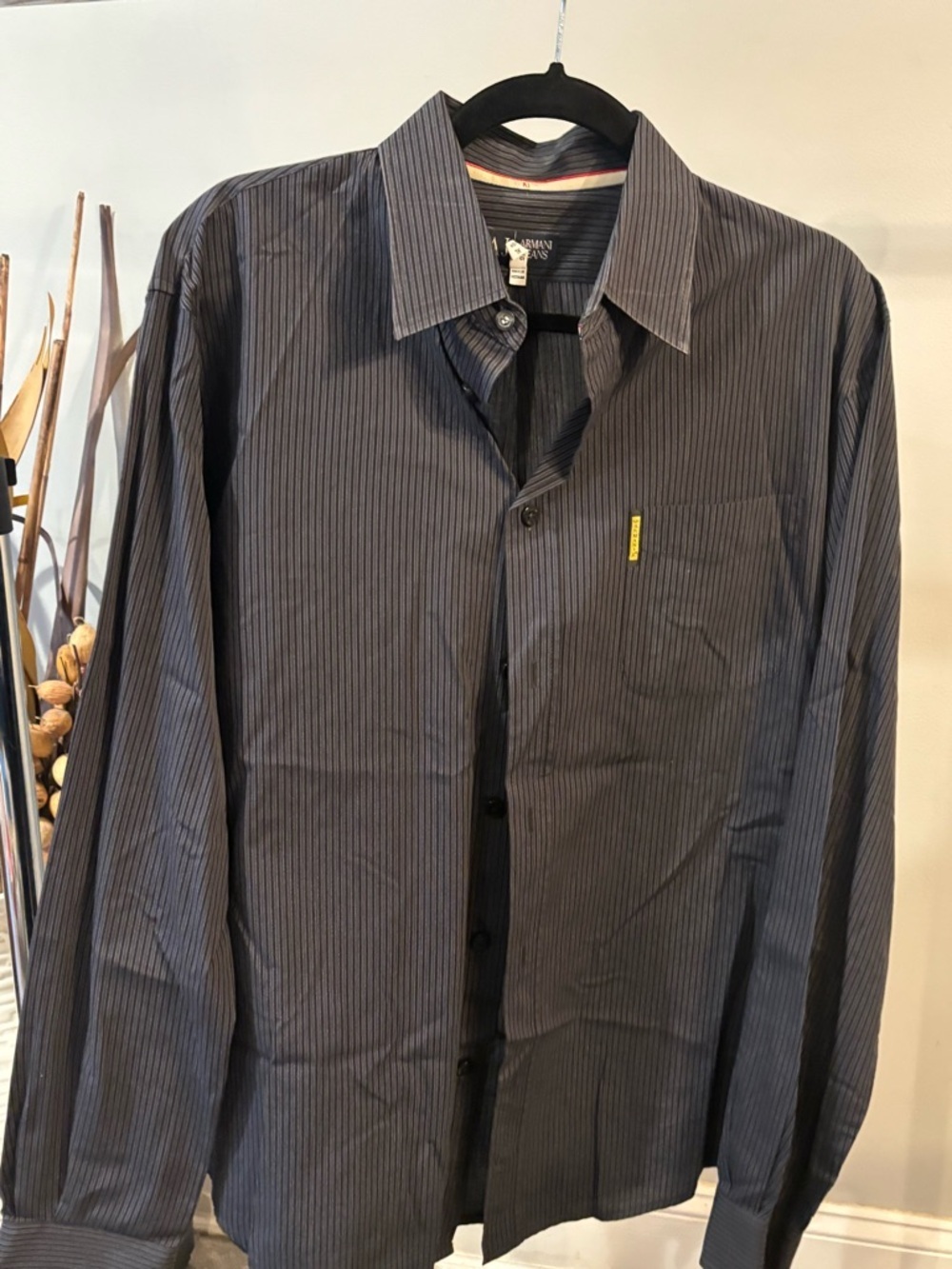 Armani Jeans Men's Charcoal Pinstripe Dress Shirt size XL